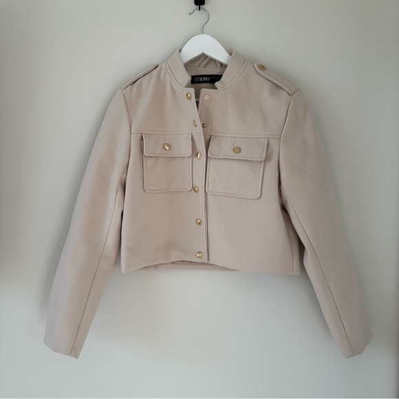 Ci Sono Jackets & Blazers - Ci Sono Tan Jacket Gold Cropped Utility Coat Outerwear Layer Cream Size Medium